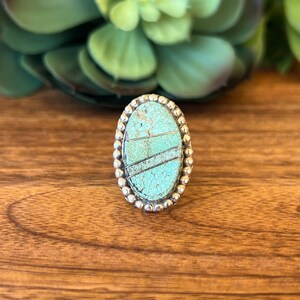 Navajo Made 8 Turquoise& Sterling Silver Inlay Ring Size 7.75