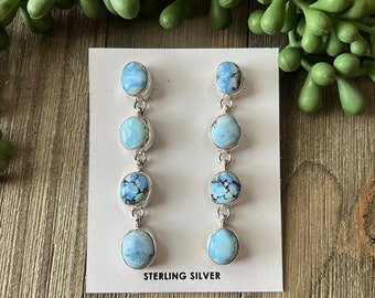 Navajo Made Golden Hills Turquoise & Sterling Silver Post Dangle Earrings