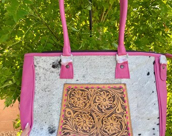 Genuine Tooled Leather & Cowhide Purse
