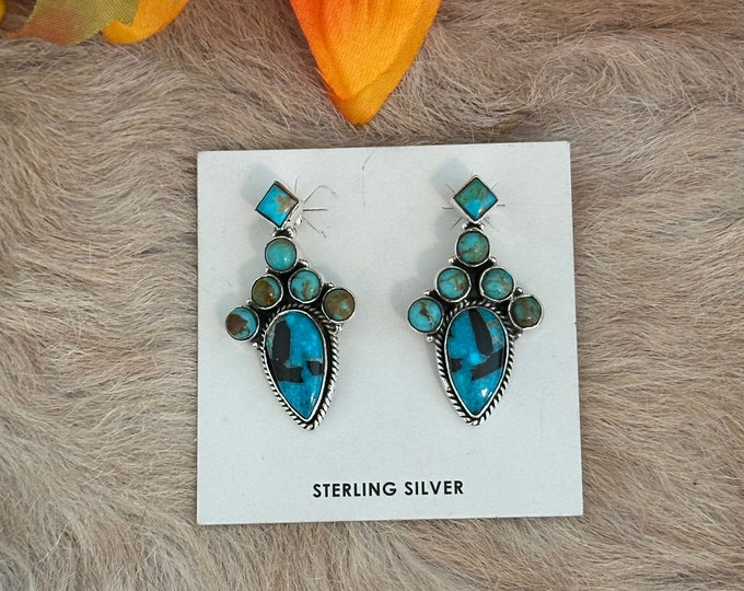 Southwest Handmade Kingman Turquoise & Sterling Silver Post Earrings - Etsy