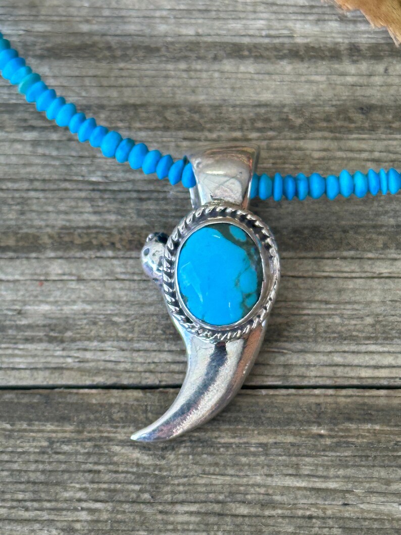 Navajo Made Kingman Turquoise & Sterling Silver Claw Pendant - Etsy