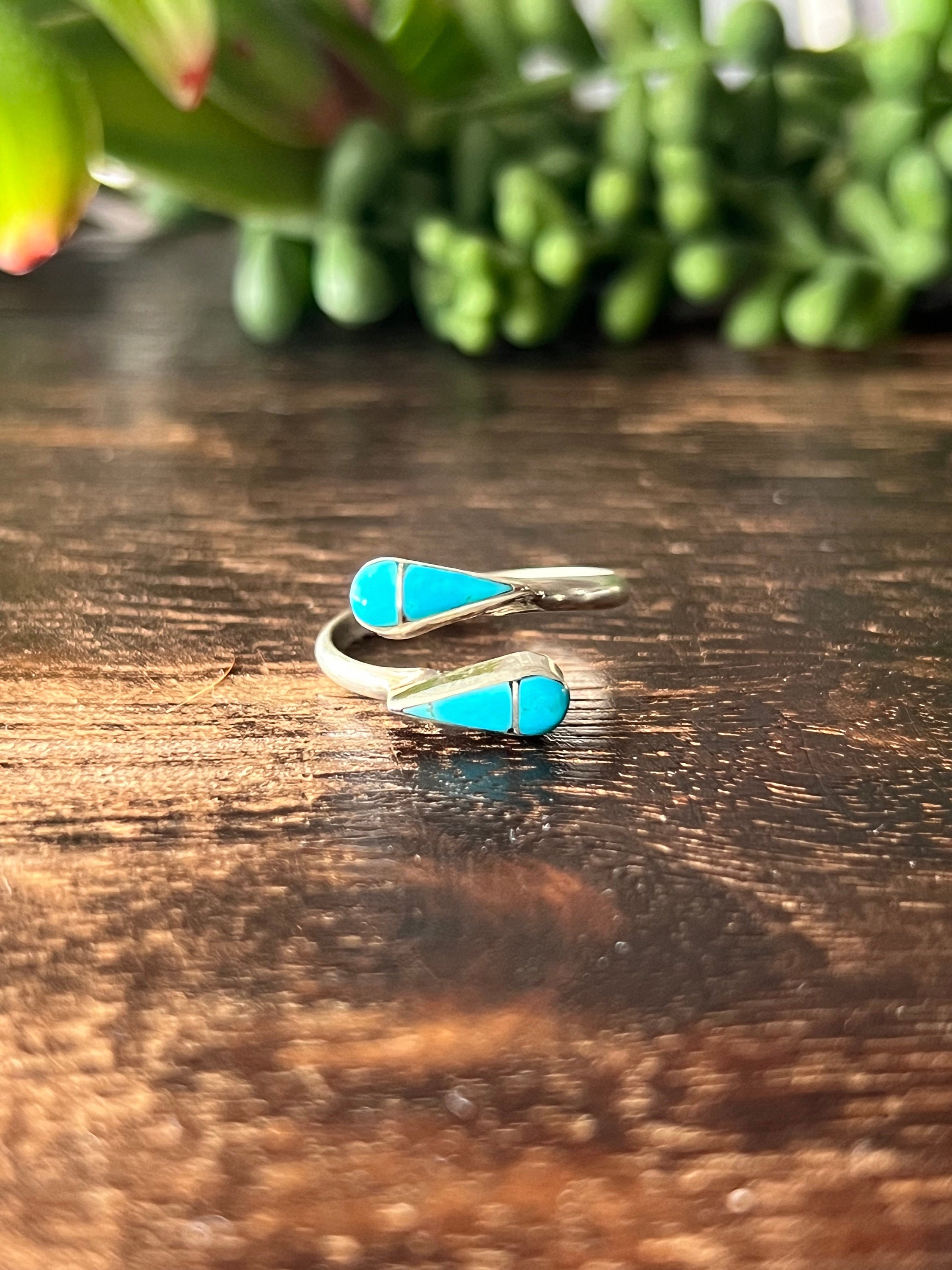 Zuni Made Sterling Silver Adjustable Inlay Ring