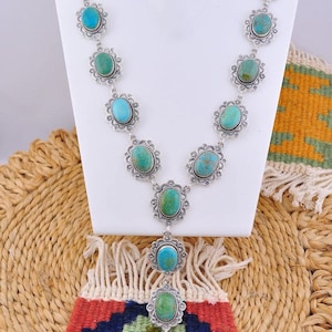 Southwest Handmade Kingman Turquoise & Sterling Silver Lariat Necklace