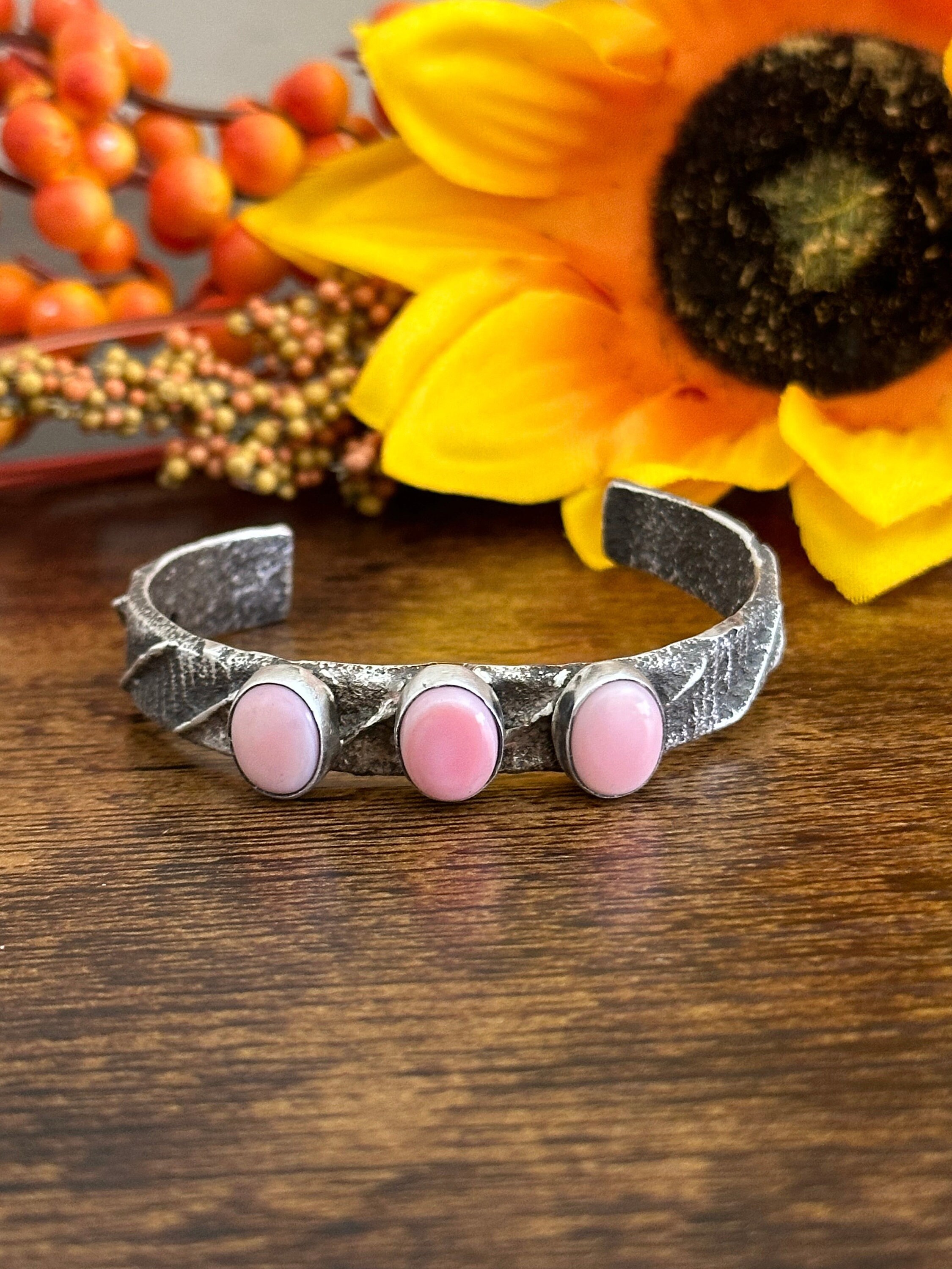 Wilson Dawes Pink Conch Sterling Silver Tufa Cast Cuff Bracelet