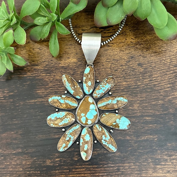 Patrick Yazzie 8 Turquoise & Sterling Silver Cluster Pendant