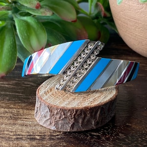 Zuni Made Multi Stone & Sterling Silver Inlay Cuff Bracelet
