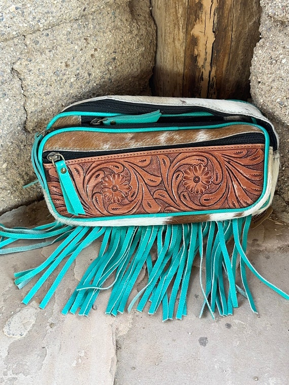 Genuine Tooled Leather Cowhide Cross Body Gem