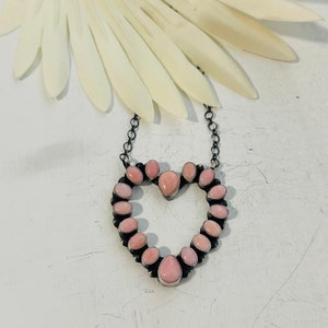 Navajo Made Pink Conch & Sterling Silver Heart Necklace