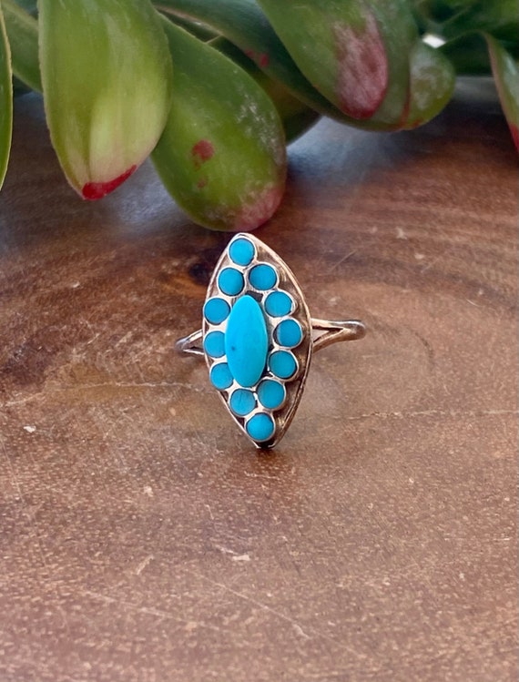 Zuni Made Turquoise Sterling Silver Inlay Ring Size 8.25 Etsy