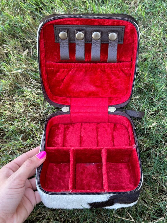 Genuine Tooled Leather Cowhide Jewelry Box Gem