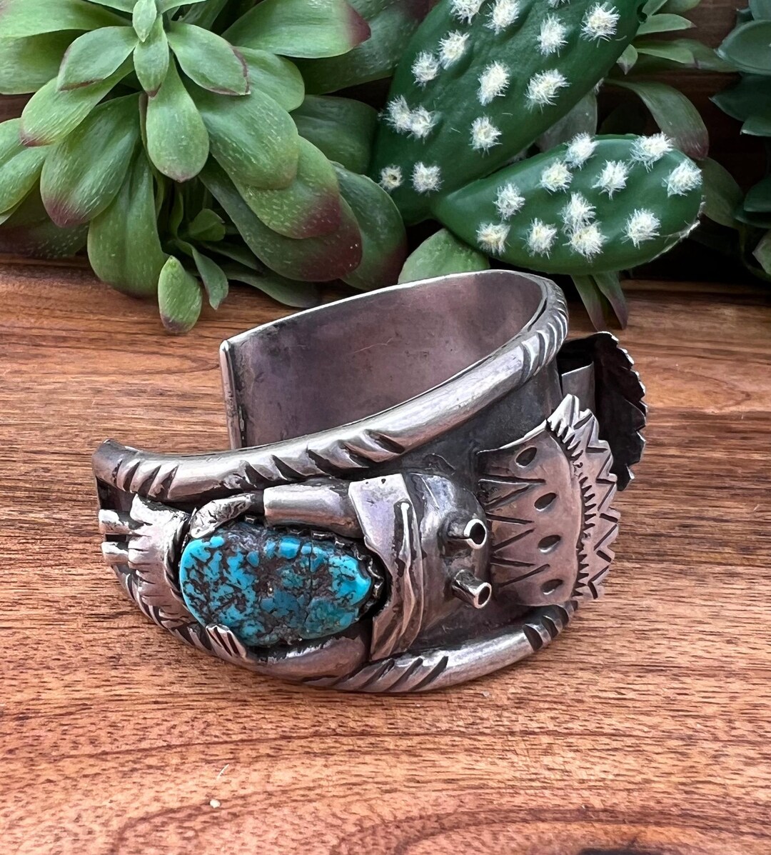 Vintage Navajo Turquoise & Sterling Silver Watch Cuff Bracelet - Etsy