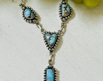 Zuidwest handgemaakte Golden Hills Turquoise & Sterling zilveren Lariat ketting