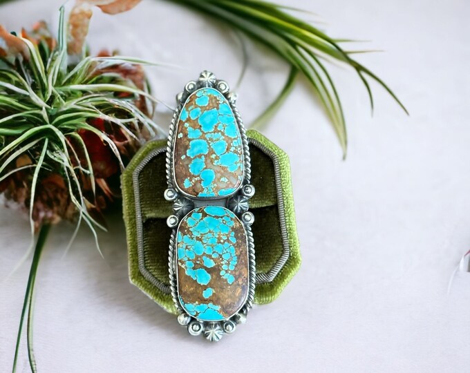 Alfred Martinez 8 Turquoise & Sterling Silver Adjustable Ring - Etsy