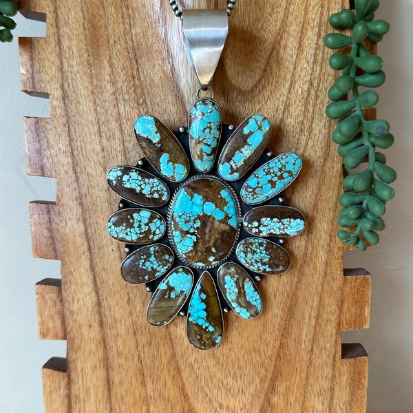 Patrick Yazzie 8 Turquoise & Sterling Silver Cluster Pendant