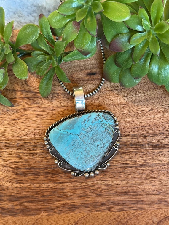Navajo Made 8 Turquoise & Sterling Silver Pendant - image 1