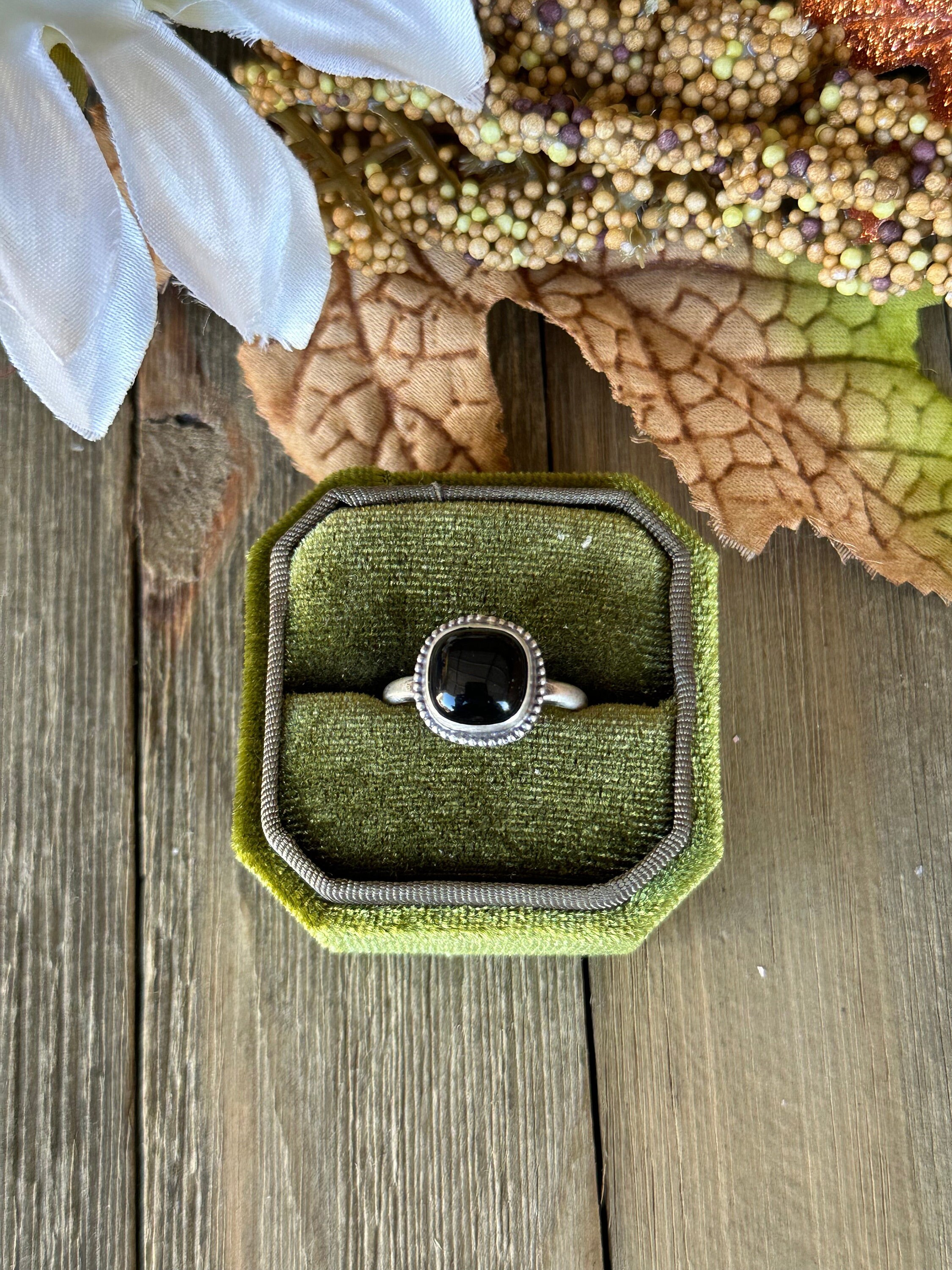 ナバホ族製オニキス＆スターリングシルバーリング - Etsy 日本
