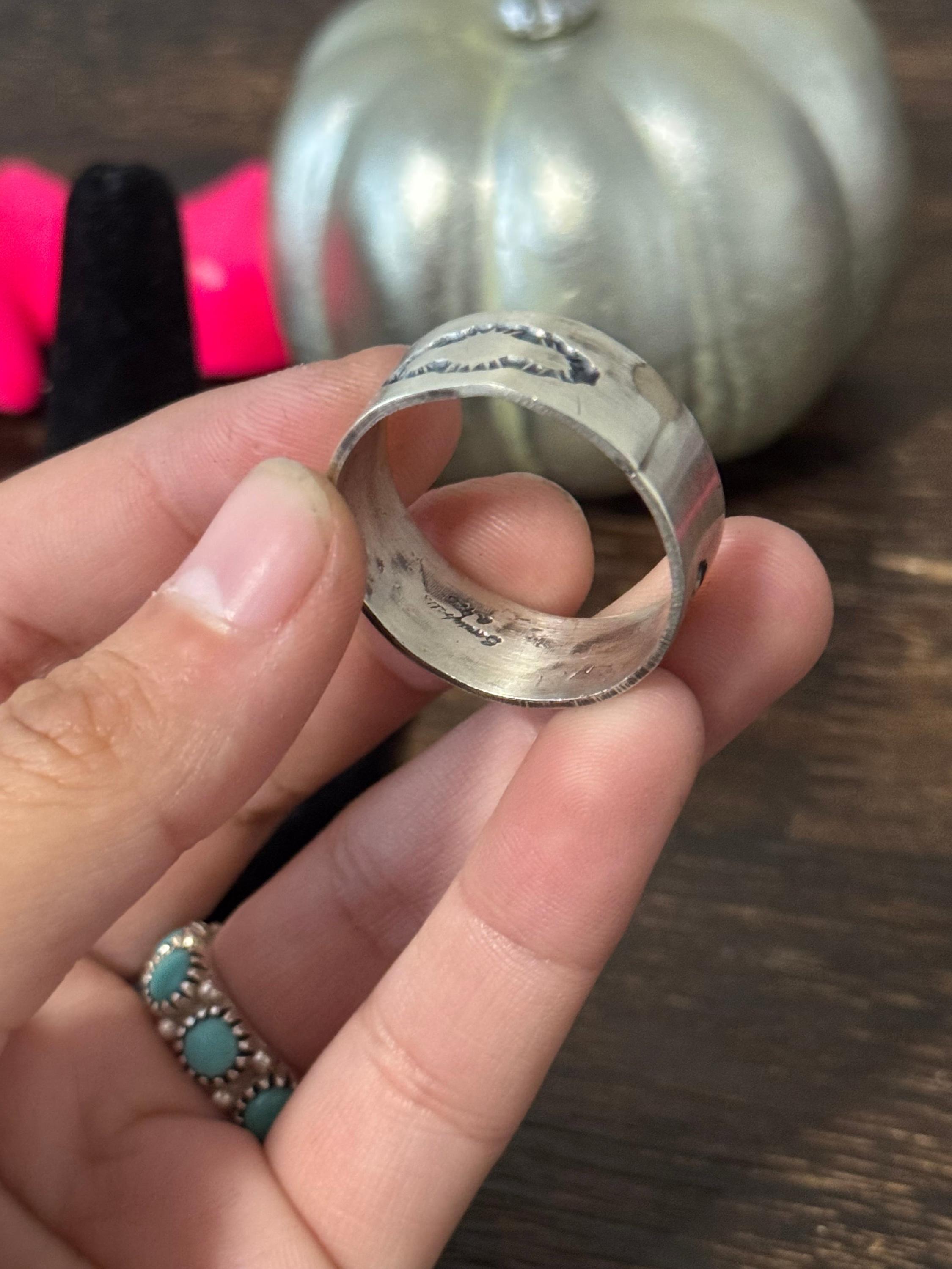 希少 ナバホ族 アップリケ スターリングシルバー リング リーフ フラワー 希少 ナバホ族 アップリケ スターリングシルバー リング リーフ