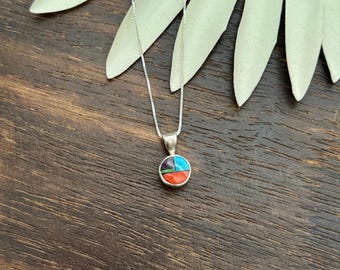 Incrustation de pierre multi Navajo & pendentif en argent