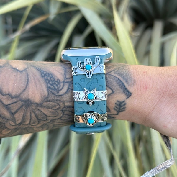 Kingman Turquoise & Sterling Silver Cactus Watch Charms