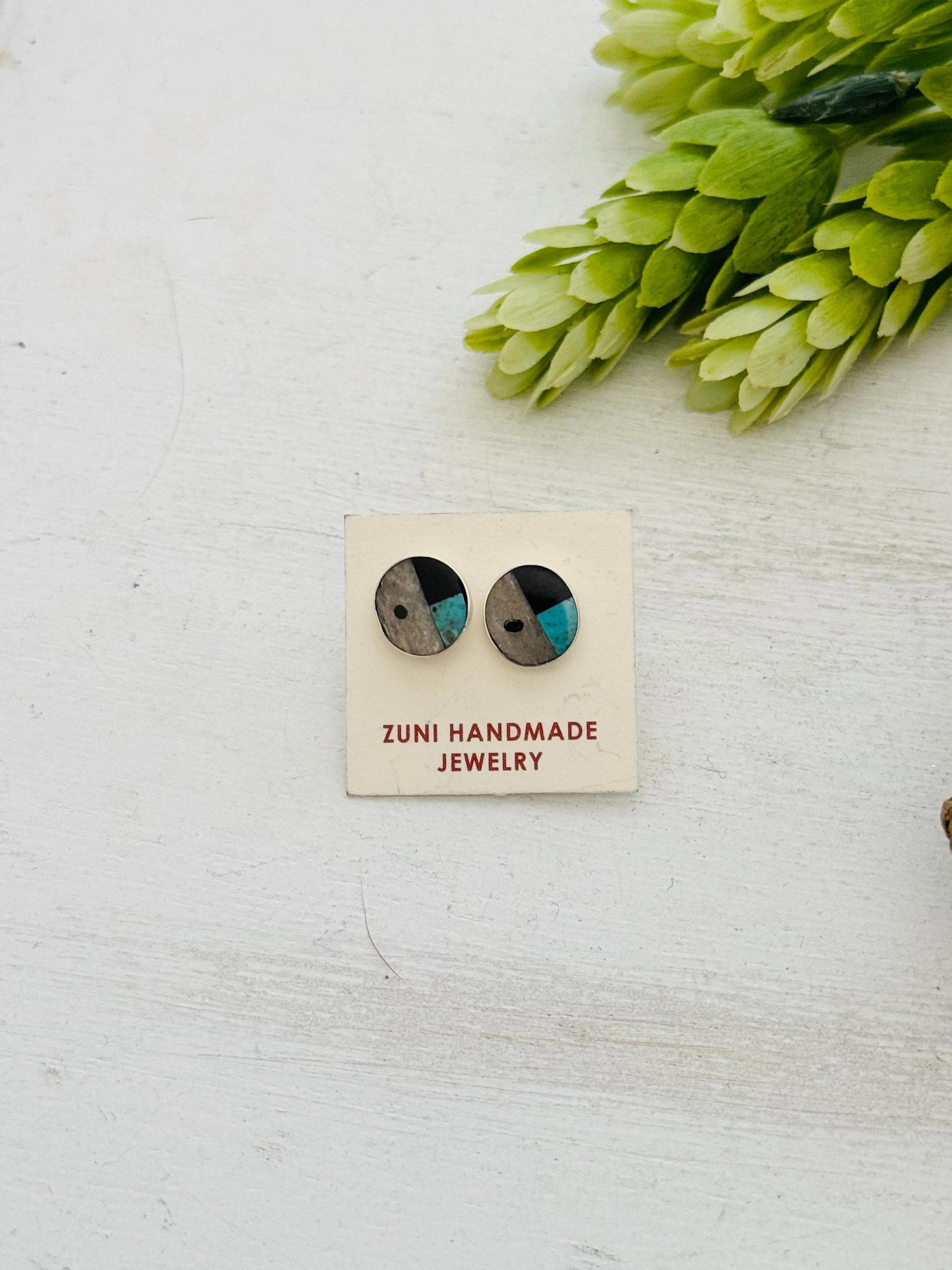 Boucles D'oreilles Zuni Sterling Silver - Pierres Multiples - Artisanat Amérindien - Neuf Avec étiquettes