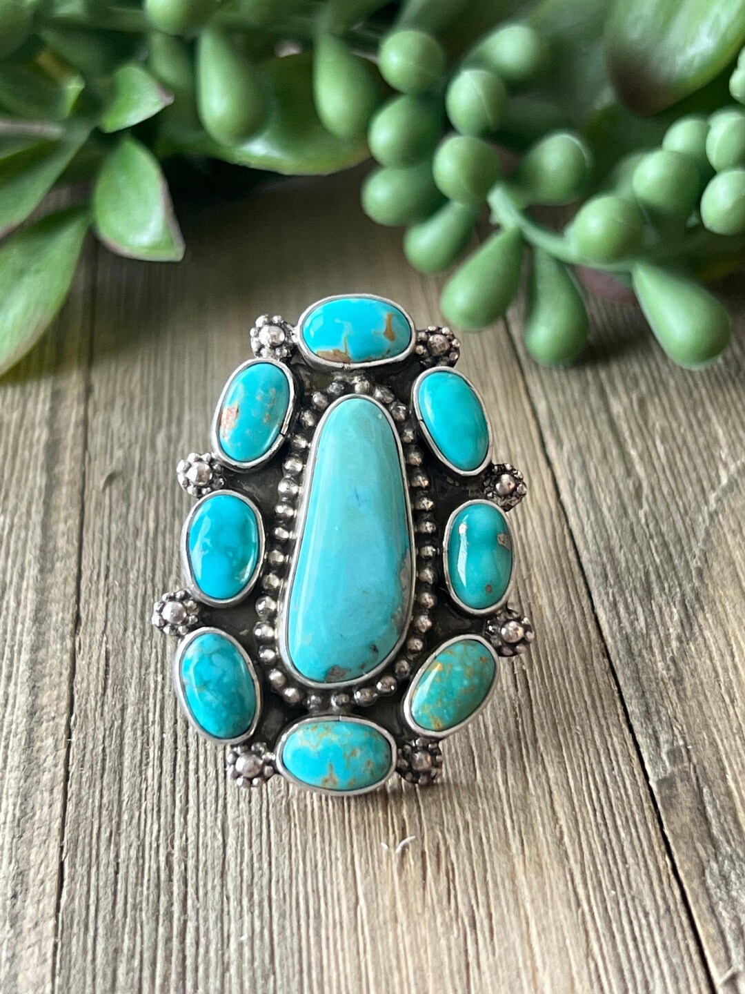 Chris Etsitty Kingman Turquoise & Sterling Silver Ring Size 7.5 - Etsy