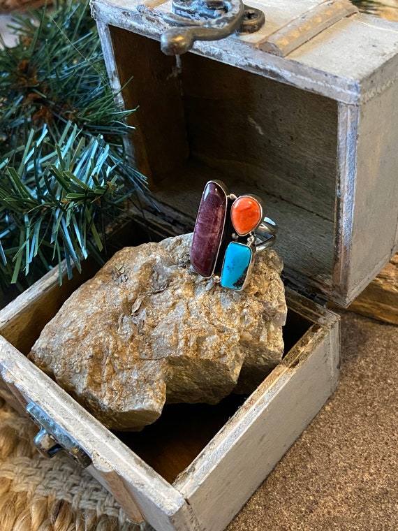 Navajo Multi Stone & Sterling Silver Ring 6.25