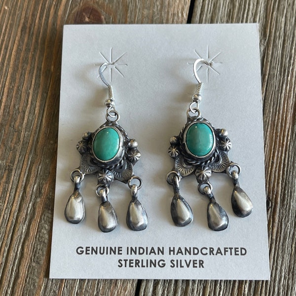 Betta Lee Kingman Turquoise & Sterling Silver Dangle Earrings