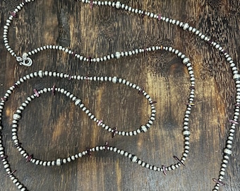 Navajo Strung Purple Spiny Oyster & Sterling Silver Pearls Beaded Necklace