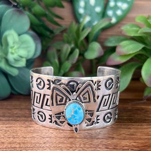 Navajo Golden Hill Turquoise & Sterling Silver Butterfly Cuff Bracelet