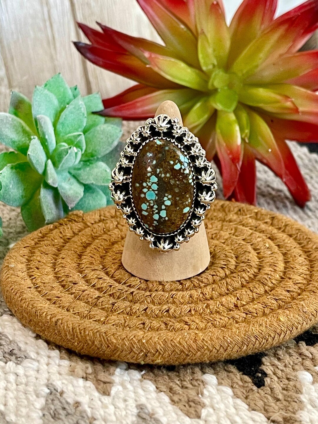 Southwest Handmade Number 8 Turquoise & Sterling Silver Adjustable Ring ...