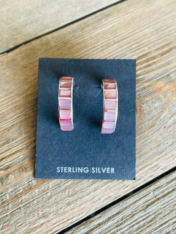 Navajo Mother of Pearl & Sterling Silver Hoop Earr
