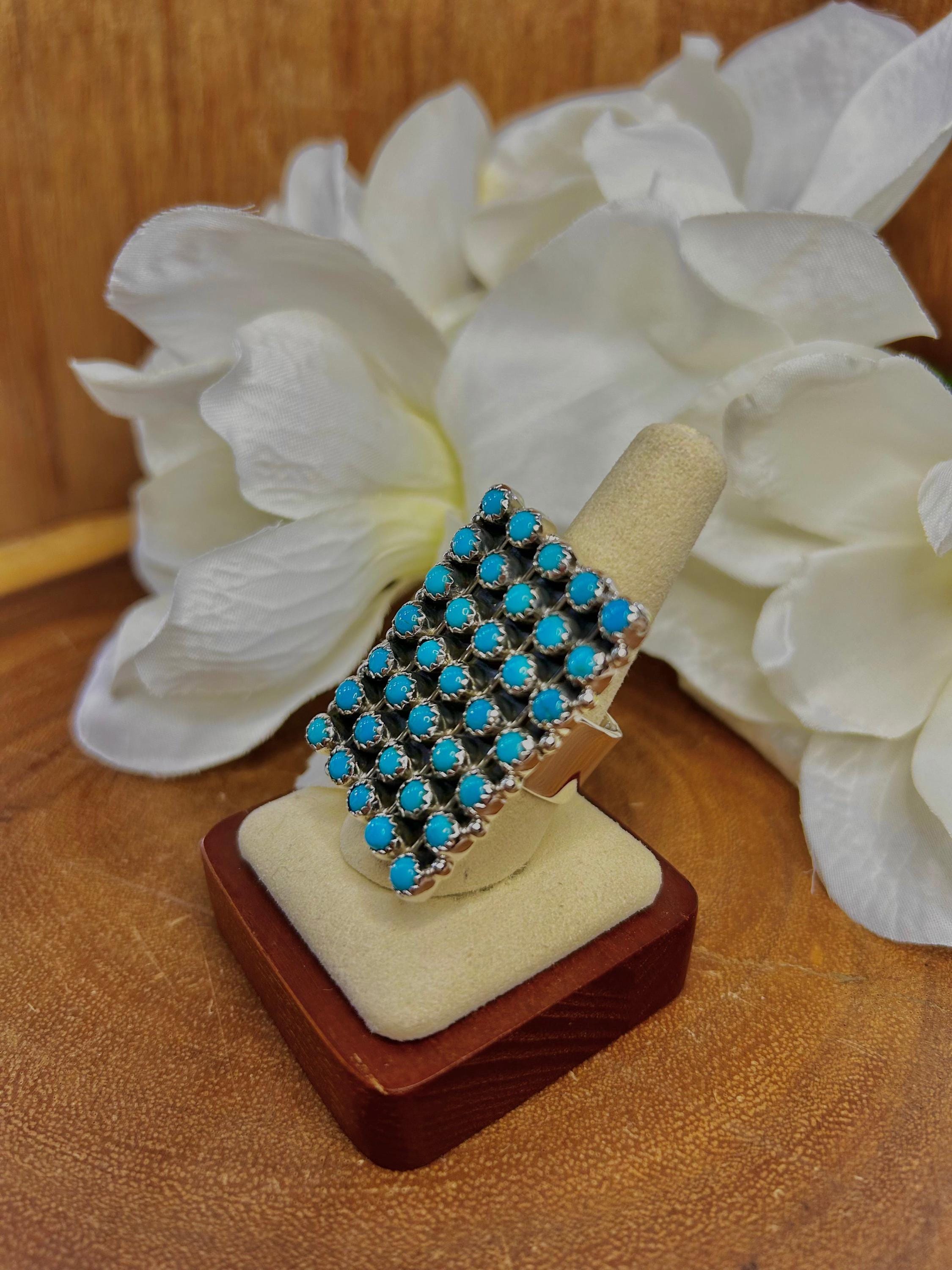 Southwest Made Kingman Turquoise & Sterling Sliver Cluster Adjustable ...