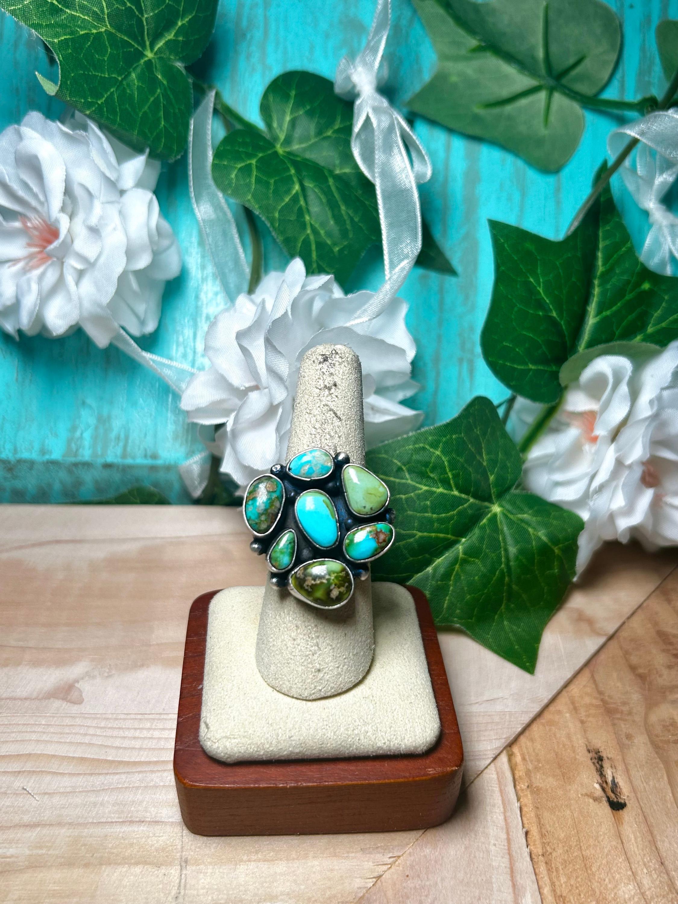Navajo Made Sonoran Mountain Turquoise & Sterling Silver Ring Size