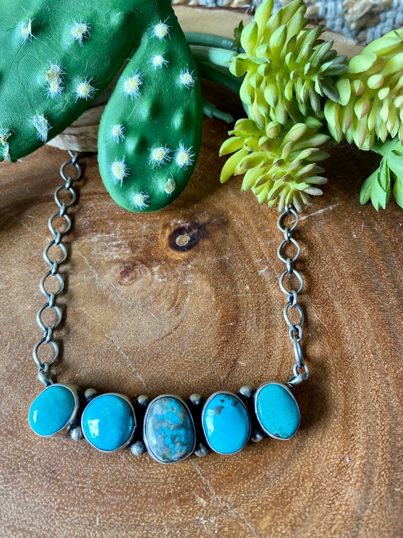 Rick Enriquez Carico Lake Turquoise Sterling Silver Bar Neckla Rick Enriquez Carico Lake Turquoise Sterling Silver Bar Neckla