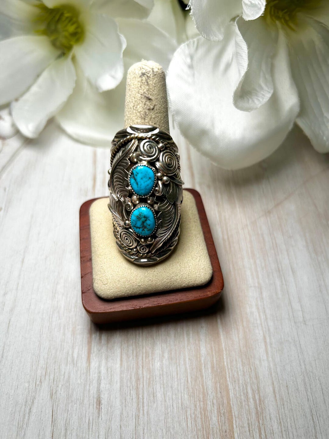 Julia Etsitty Kingman Turquoise & Sterling Silver Ring Size 10.25 - Etsy