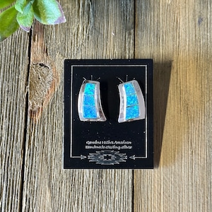 Navajo Made Blue Opal (Man Made) & Sterling Silver Post Earrings
