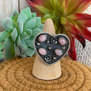 Southwest Handmade Pink Conch & Sterling Silver Adjustable Heart Ring