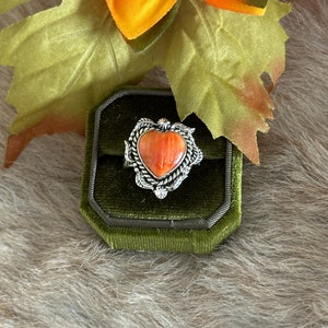 Southwest Handmade Spiny Oyster & Sterling Silver Adjustable Heart Ring