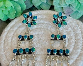 Southwest Handmade Blue Opal Post Dangle Earrings