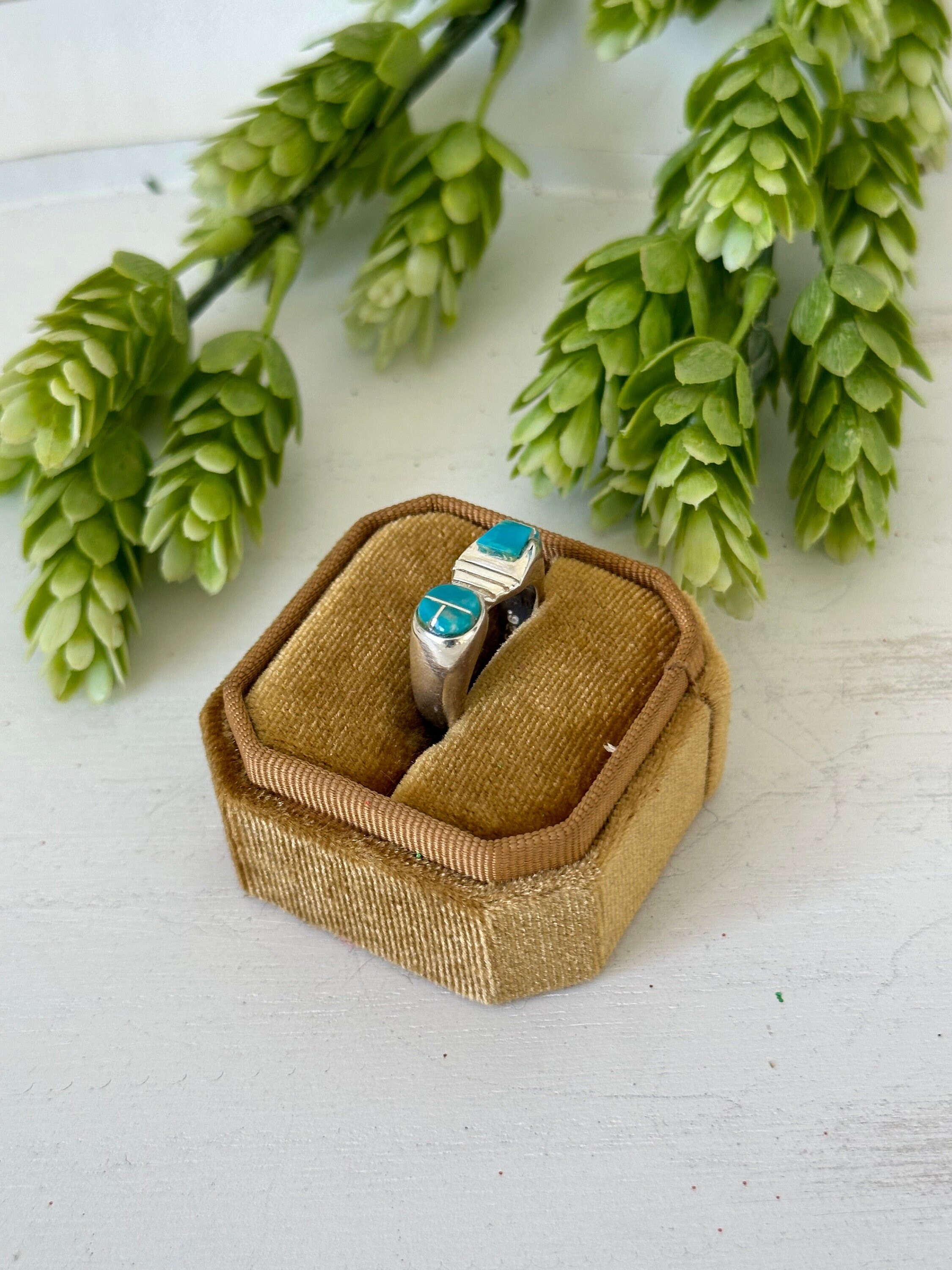 Navajo Made Kingman Turquoise & Sterling Silver Inlay Ring - Etsy