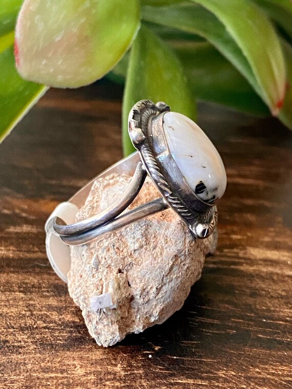 Navajo Made White Buffalo & Sterling Silver Ring … - image 3