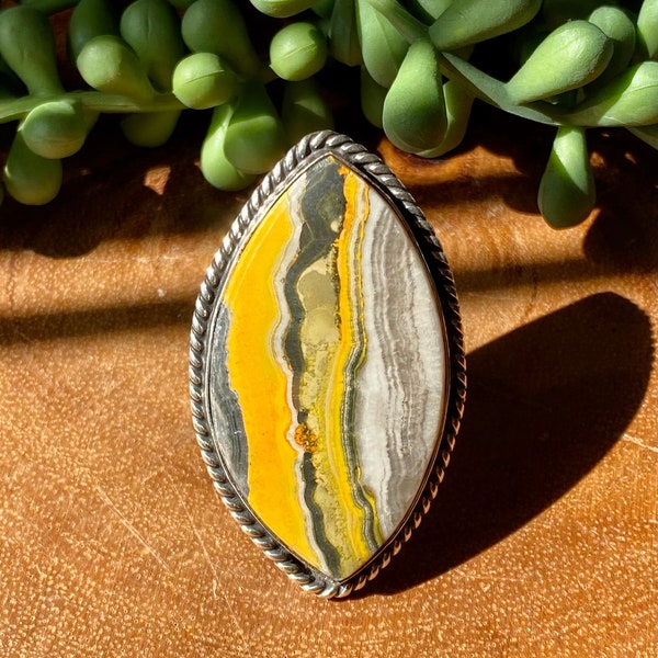 Patrick Yazzie Bumblebee Jasper & Sterling Silver Ring Size 8.25