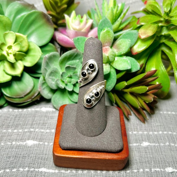 Navajo Made Onyx & Sterling Silver Adjustable Ring