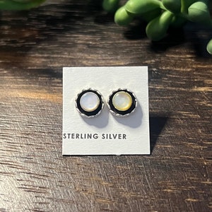 Navajo Made Mother of Pearl & Sterling Silver Shadow Box Post Earrings