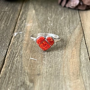 Zuni Made Red Opal (Man Made) & Sterling Silver Ring