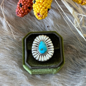 Navajo Made Sonoran Mountain Turquoise & Sterling Silver Ring Size 8.75