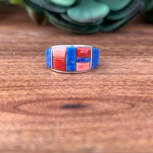 Edison Yazzie Multi Stone & Sterling Silver Inlay Ring Size 10.5