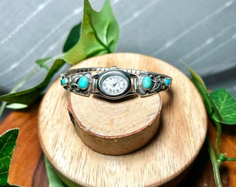 Vintage Native American Navajo Turquoise Coral Squash Flower  display picture 1
