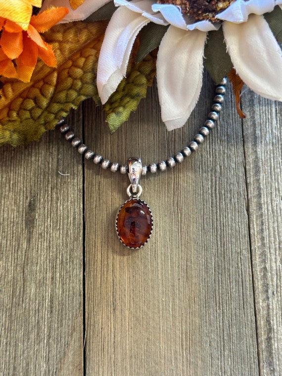 Southwest Handmade Amber & Sterling Silver Pendant - image 1