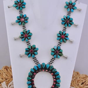 Southwest Handmade Multi Stone & Sterling Silver Naja Squash Blossom Necklace